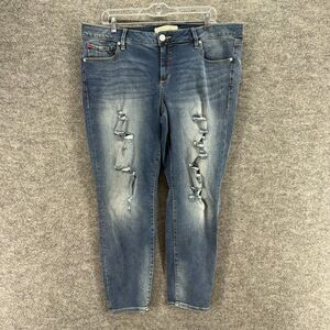 Slink Jeans Women 18 Plus Blue Denim Dark Wash Mid Rise Skinny Distressed Casual